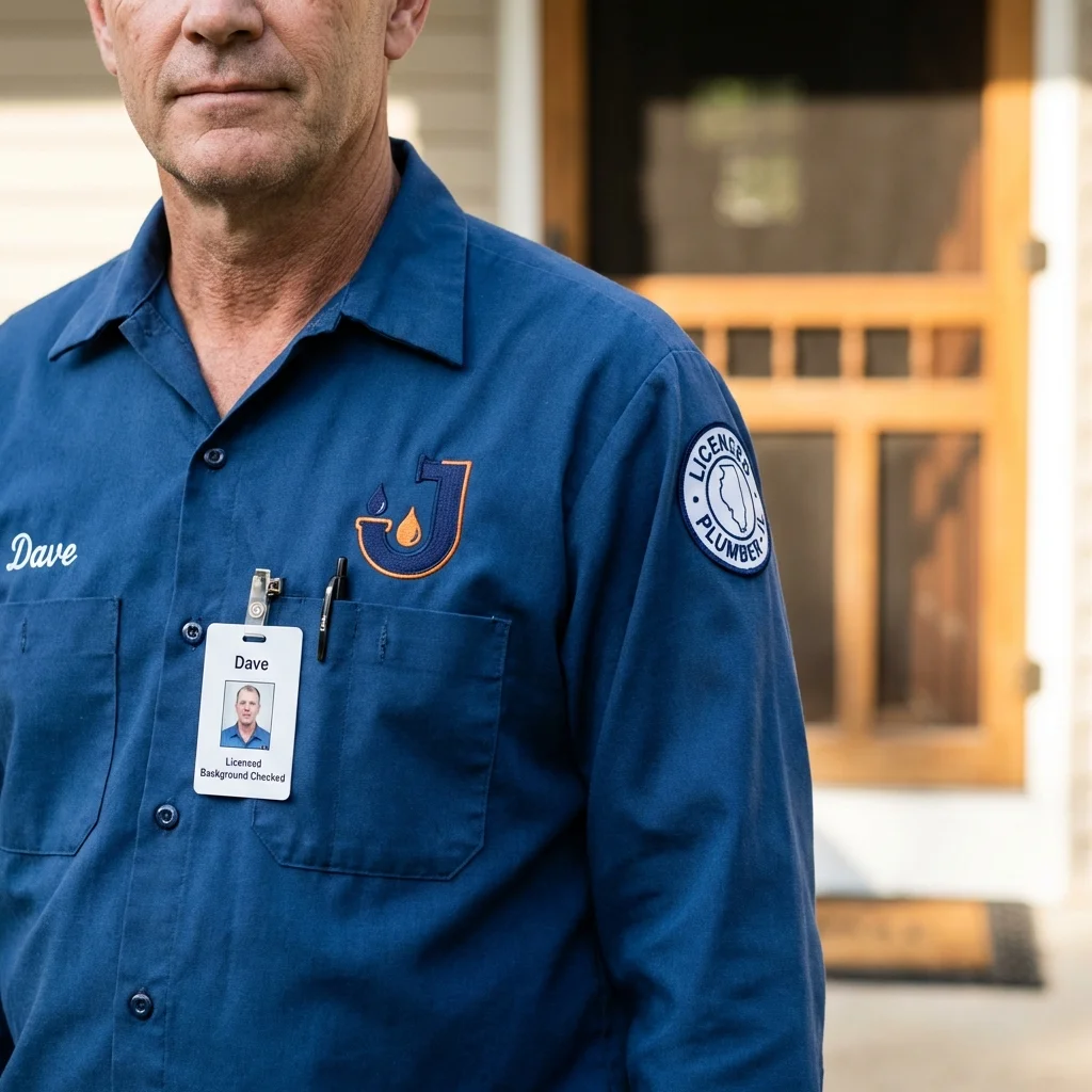 Licensed plumber showing ID badge in Taylors Falls, MN