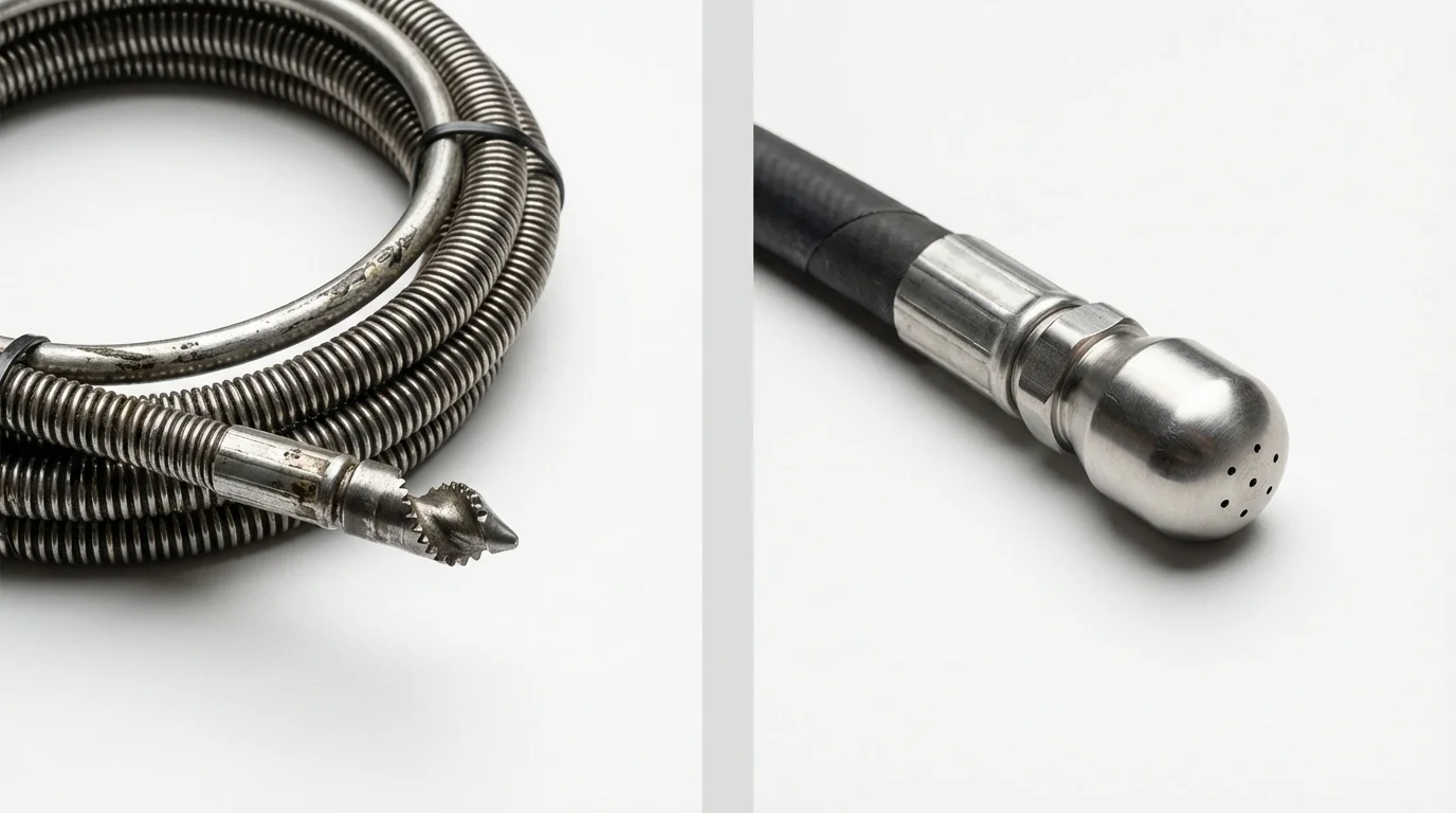 Drain snake cable and hydro jetting nozzle used for drain cleaning in Taylors Falls, MN